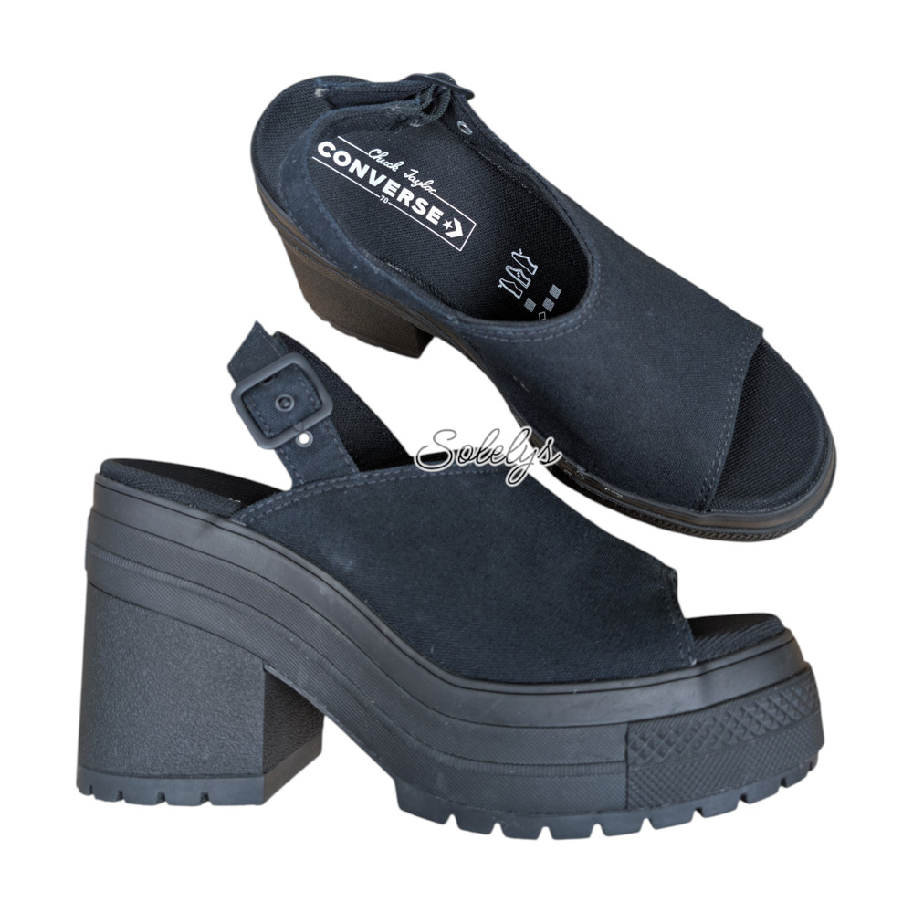 Converse Chuck 70 De Luxe Heel Platform Chunky Strap Sandal Monochrome Black 7.5